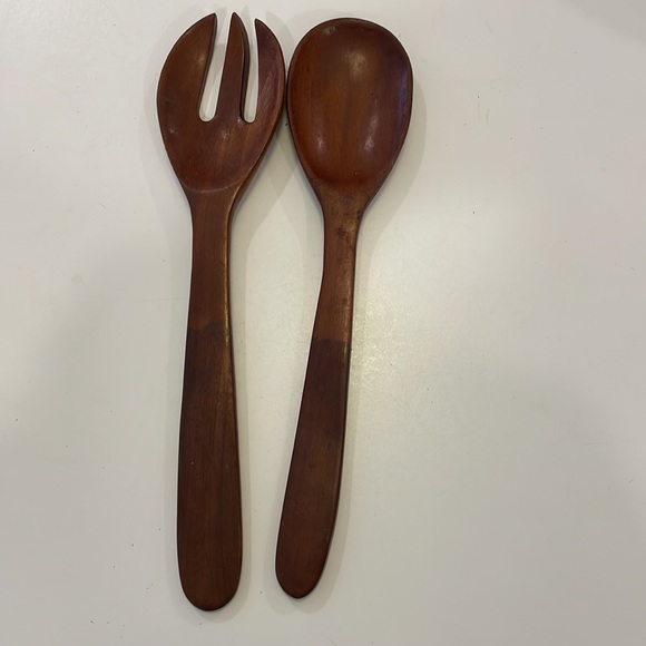 Vintage wooden salad serving utensils. 1960s - Picture 3 of 4